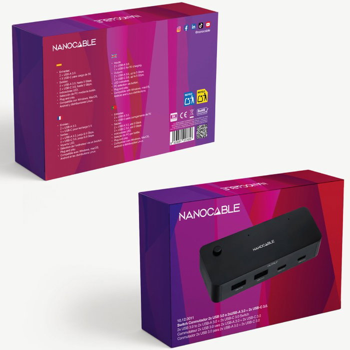 Nanocable Switch KVM 10.12.0011 con 2x USB-A 3.0 y 2x USB-C 3.0 Nanocable Switch KVM 10.12.0011 con 2x USB-A 3.0 y 2x USB-C 3.0